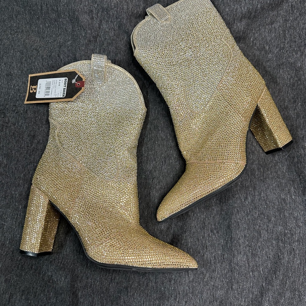 Gold Rhinestone Embellished Women's Boots